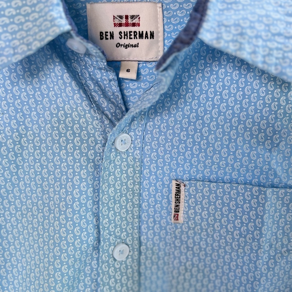 Ben Sherman little boys 6  Light‎ Blue Paisley Button Down Shirt toddler